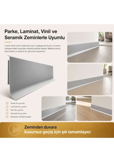 Linela Suya Dayanıklı Pvc Süpürgelik 8 Cm - Gümüş - Lnl411