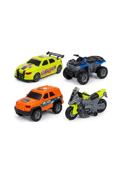 1:20 Ölçekli 4'lü Oyuncak Araç Seti Jeep, Yarış Arabası, Atv Ve Motosiklet Çok Renkli