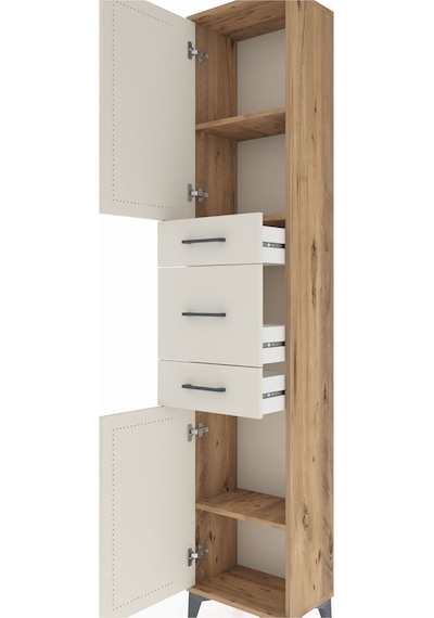 Arges Dolap 3 Raflı 3 Çekmeceli 2 Kapaklı 44x30x221 Çam-aytaşı Çam