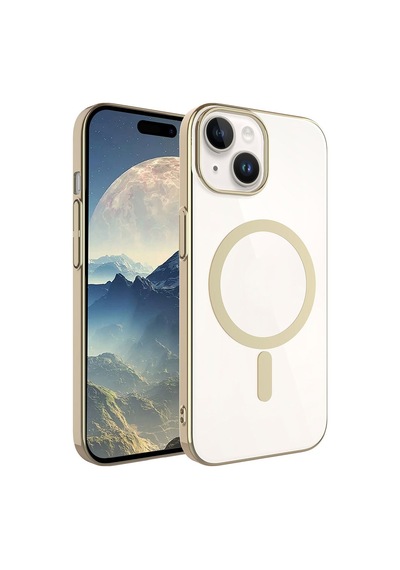 Zeyline Apple Uyumlu iPhone 15 Plus Zore Wireless Şarj Özellikli Pixel Magsafe Kapak-gold