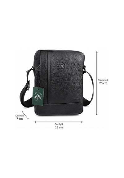 Alphaclub Bag Erkek Siyah Hakiki Deri Postacı El Ve Omuz Çantası Orta Boy