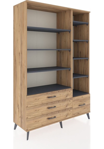 Hyperion Dolap 9 Raflı 4 Çekmeceli 132x44x195 Çam-antrasit/çam Çam