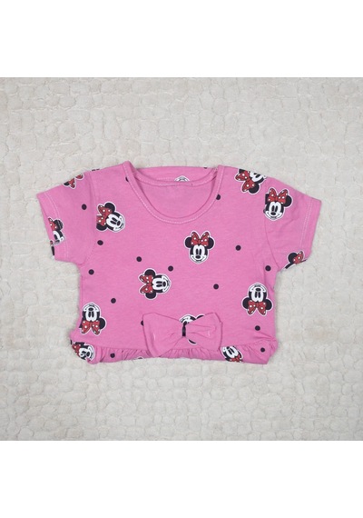 Momikon Minnie Mouse Desenli Fiyonk Detaylı Pamuklu Kız Çocuk Elbise Pembe
