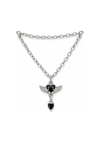 Gotik Kanatlı Kalp Figürlü Siyah Taşlı Metal Zincir Kolye Unisex Çok renkli