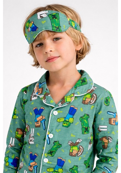 Beka Kids Desenli Uzun Kollu Önden Düğmeli Gömlek Yaka Erkek Çocuk Pijama Takımı Ve Göz Bandı Yeşil Beka Kids Desenli Uzun Kollu Önden Düğmeli Gömlek Yaka Erkek Çocuk Pijama Takımı Ve Göz Bandı Yeşil