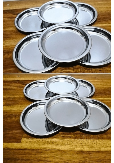 Çelik Mini Tabak- Kahvaltı Tabağı - Meze Tabağı- İkramlık-çerezlik- 11 Cm Çap -6 Adet Gümüş