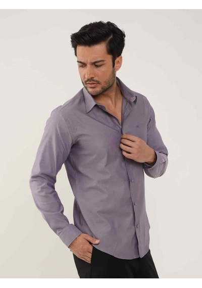 Dufy Mor Erkek Slim Fit Düz Brent Düğmeli Yaka Uzun Kol Gömlek - 102459-mor Mor