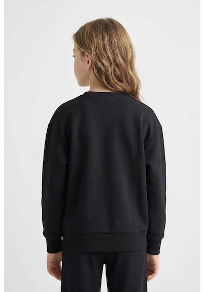 Defacto Relax Fit Bisiklet Yaka Basic Düz Okul Sweatshirt Kız Çocuk A2797A824AU Siyah