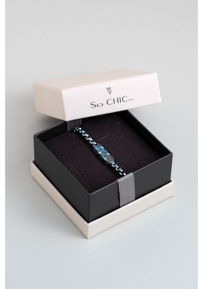 So Chic Karbon Fiber Detatylı 21 Cm Çelik Erkek Bileklik Gümüş