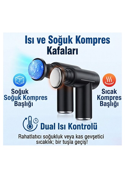 Sıcak & Soğuk Kompresli Masaj Tabancası 6 Başlıklı Akıllı Led Ekranlı Şarjlı Masaj Aleti