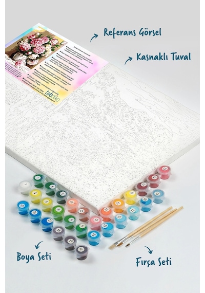 Sayılarla Boyama Seti 40 X 50 Cm Tuval Şasesine Gerili Karanfiller