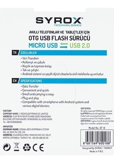 Usb Dişi To Micro Usb Erkek Dönüştürücü Otg Syrox Dt12