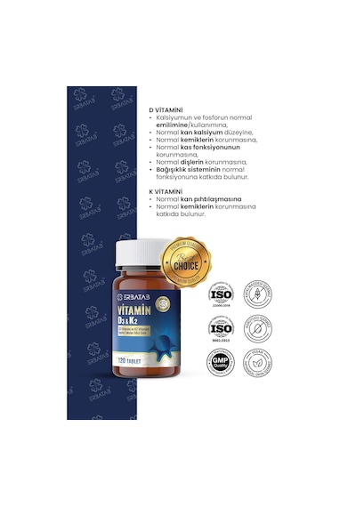 Erbatab D3 Vitamini Ve K2 Vitamini İçeren Takviye Edici Gıda