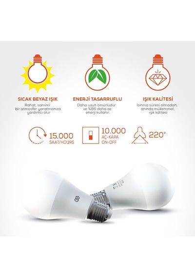 Günsan 10'lu LED Ampul 9W Sarı Işık E27 (3000K 220-240V)