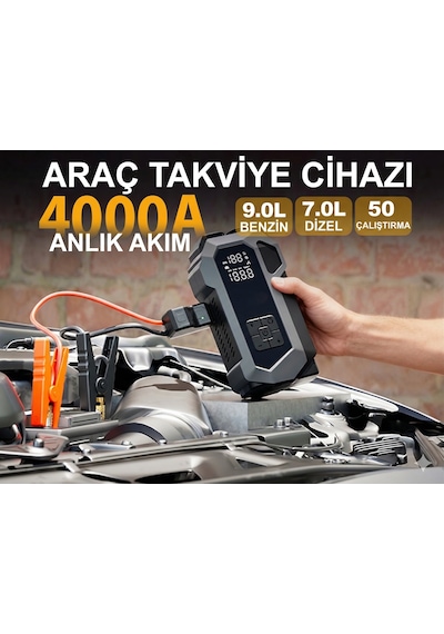 Tarçın 4000a Akü Takviye Cihazı & 150psı Hava Kompresörü + Taşıma Çantası