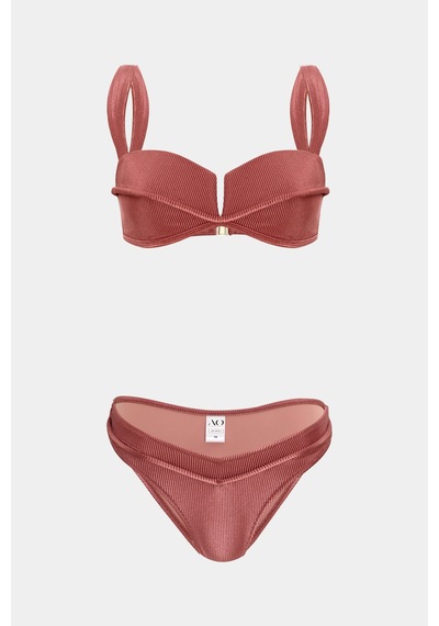 Açelyaokcu Premium Biye Detaylı Rhea Yüksek Bel Kadın Bikini Altı Gülkurusu