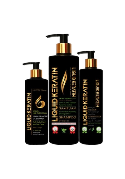Liquid Keratin Kabaran ve Kuru Saçlar için Keratin Bakım Seti 3'lü