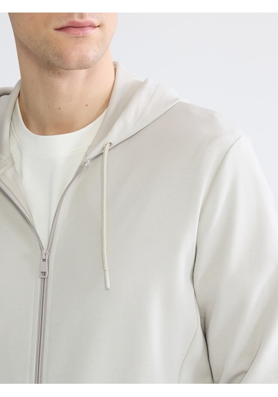 Lcwaıkıkı Basic Bej Kapüşonlu Erkek Fermuarlı Sweatshirt