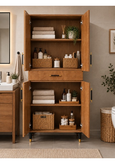 Modilay Çok Amaçlı Dolap, 4 Kapaklı Ve Çekmeceli, Raflı Banyo Dolabı, Mutfak Ve Ev Düzenleme Dolabı -çam Çam Modilay Çok Amaçlı Dolap, 4 Kapaklı Ve Çekmeceli, Raflı Banyo Dolabı, Mutfak Ve Ev Düzenleme Dolabı -çam Çam