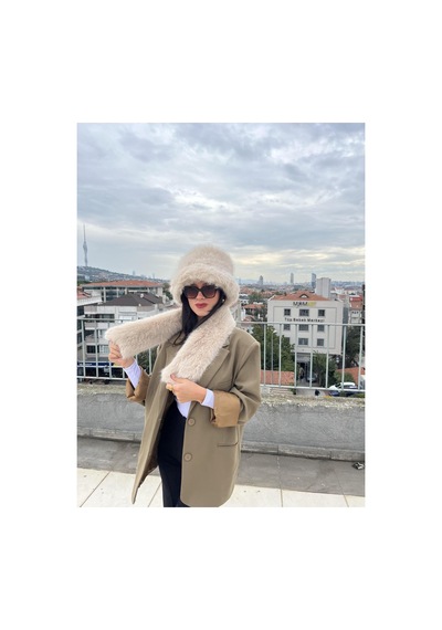 Mollycrush Kadın Suni Kürk Şapka Ve Atkı Seti Yumuşak Dokulu, Soğuk Havalar İçin Lüks & Şık Görünüm Bej