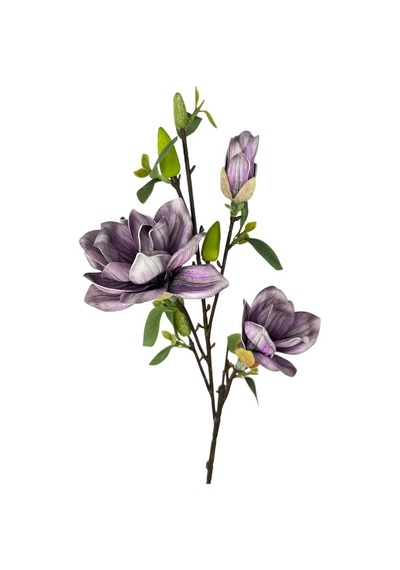 Yapay Çiçek Eva Koyu Mor Manolya 3 Çiçekli Uzun Dal 90cm Gerçeksi Doku Mor