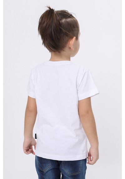 Toontoy Kids Toontoy Erkek Çocuk Bisiklet Yaka Kısa Kollu Baskılı Tişört 24103 Beyaz