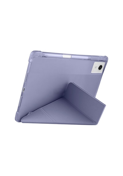Lenovo Idea Tab Plus 12.1 2025 Tb361fu-tb361zu Uyumlu Kalem Bölmeli Dönebilen Üçgen Standlı Tri Folding Tablet Kılıfı - Mor - T42077