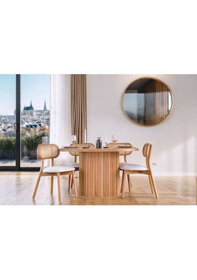 Sindi İskandinav Natural Ahşap Masa Sandalye Takımı 90x130 Natural
