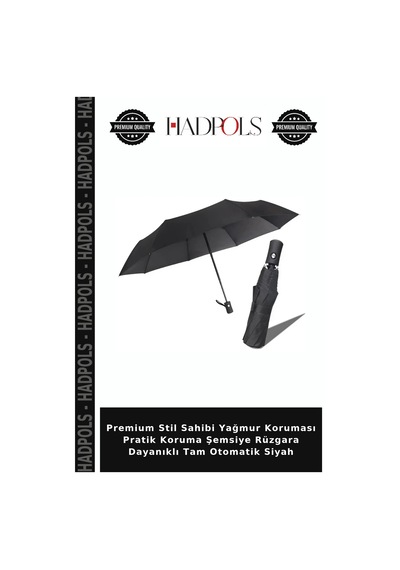 Hadpols Premium Stil Sahibi Yağmur Koruması Pratik Koruma Şemsiye Rüzgara Dayanıklı Tam Otomatik Siyah