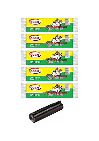 Ögem Orta Boy Çöp Torbası Siyah 55X60 Cm 20 Li 5 Rulo