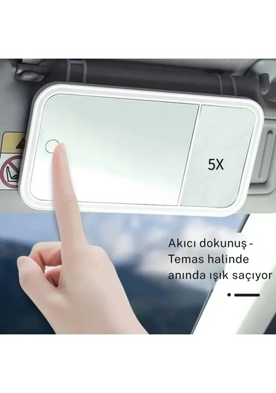 Monozone Led Işıklı Araç İçi Makyaj Aynası 3 Farklı Işık & 5x Büyütmeli Dokunmatik Güneşlik Aynası Beyaz