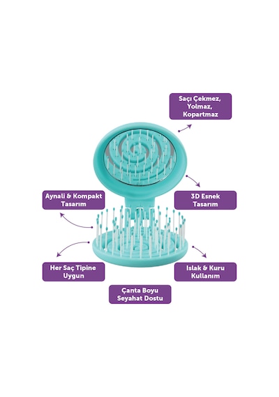 Beauty Makaron Saç Fırçası - 3d Esnek, Aynalı, Çanta Boy - Compact Detangler Cam Göbeği