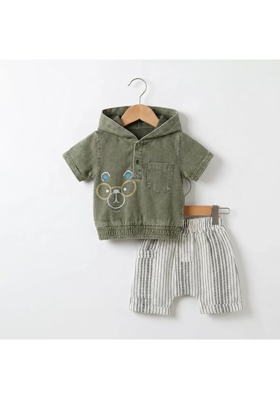 Veraura Lifestyle 6/24 Ay Kapşonlu Müslin Kumaş Bebek Takımı Yeşil