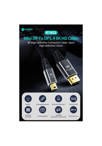 Mini Displayport To Displayport 1.4 Kablosu 3 Metre - 8k 60hz / 4k 144hz Görüntü Aktarıcı Kablo
