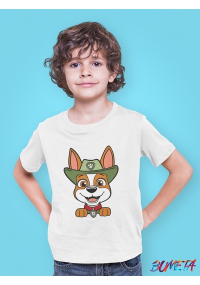 Bumeta Orman Kaşifi Tracker Paw Patrol Çocuk Tişört T-shirt Beyaz