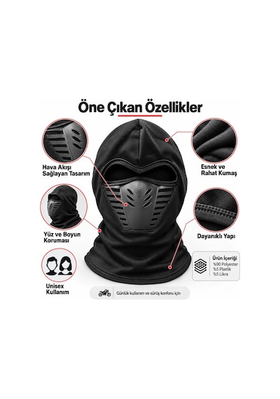 Biçomi Airflow Pro Nefes Alan Termal Balaklava Buğu Önleyici Tam Baş & Boyun Koruyucu Kar/motorcu Siyah
