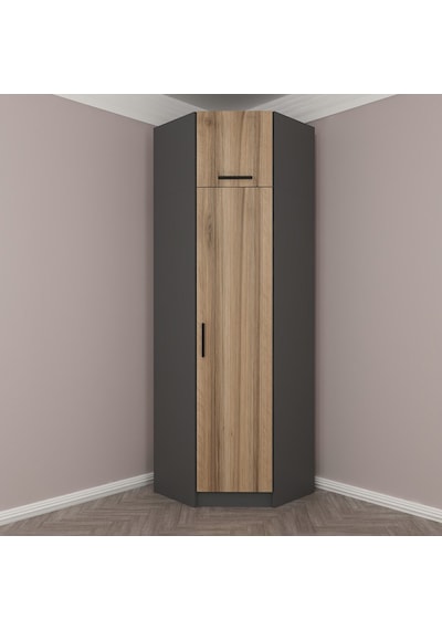 Kale 1 Kapaklı Köşe Dolap + Yüklük Antrasit Dore 235cm Çok Renkli