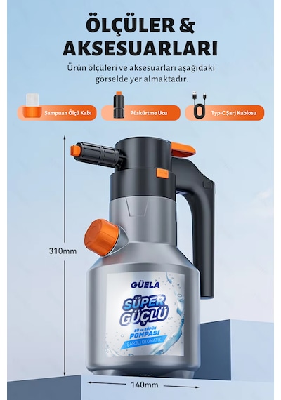 Şarjlı Otomatik Yüksek Basınçlı Oto Araba Temizleme Köpük