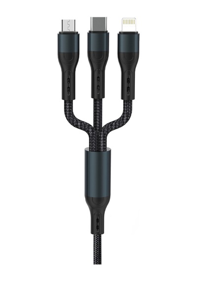 Force Cb631 Örgü 3 İn 1 Mikro / Lightning / Type-c Data Şarj Kablosu - Siyah- Tek Ebat