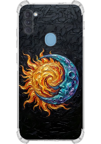Samsung Uyumlu Galaxy M11 İle Köşe Korumalı Kılıf Metamorfoz Kozmik Dans Tasarımlı Uv Baskılı Şeffaf