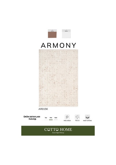 Armony Ar015k Krem Halı Modern Desenli Akrilik Pamuk Taban Tozu Az Salon Halısı Yatak Odası Koridor