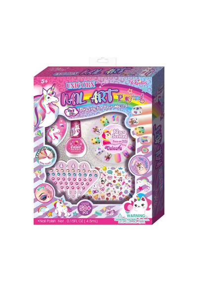 Tokidas Pet Nail Art Playing - Unicorn Ve Evcil Hayvan Temalı Baskılı Çocuk Takma Tırnak Sanatı