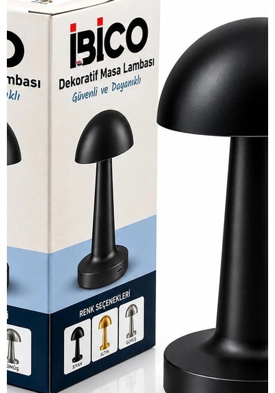 Mantar Masa Lambası Dokunmatik Usb Type-c Şarjlı Oval Dekoratif Siyah Başucu Aydınlatma Bx-316869 Diğer