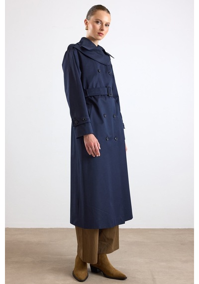 Olcay Çıkabilir Atkılı Su İtici Özellikli Trençkot Lacivert 6887