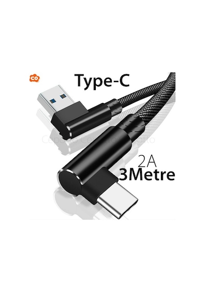 Type-C 3 Metre L Tipi Kopmaz Sağlam Veri 2A Hızlı Şarj Kablosu
