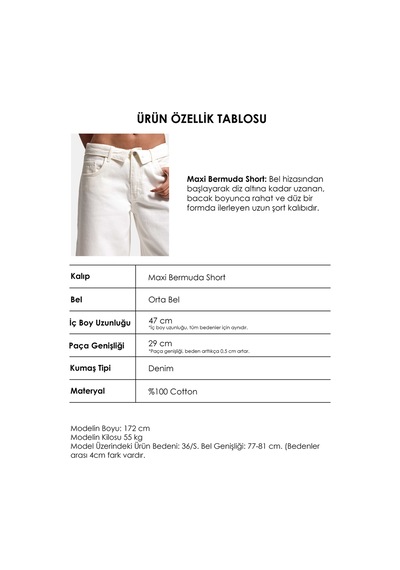 Itsbasic Kadın Kırık Beyaz 7s6-101 Straight Fit Maxi Bermuda Denim Şort