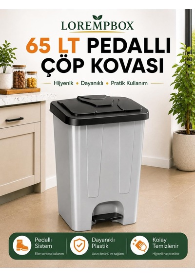 Lorempbox 65 Lt Pedallı Çöp Kovas Koyu Gri Siyah