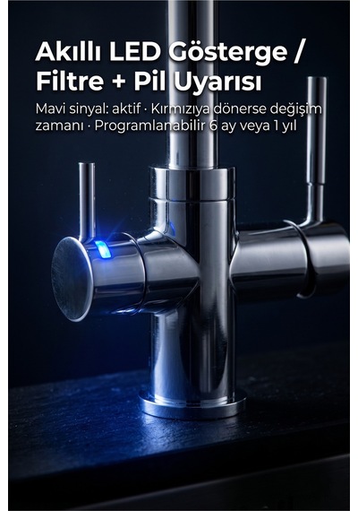 Likuan Mutfak Bataryası 3 Yollu Tri-flow Led Göstergeli Krom Kuğu Boynu Nsf Sertifikalı