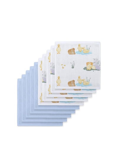 Müslin Bebek Ağız Bezi Paketi Petits Caneton &amp Endless Blue 10 Lu Çok Renkli