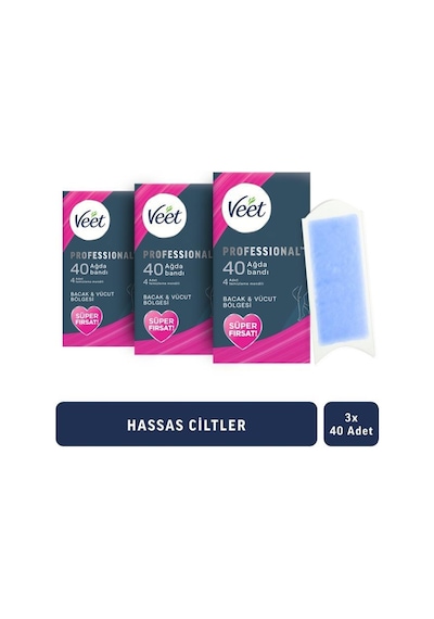 Veet Ağda Bandı Bacak & Vücut Bölgesi- Hassas Ciltler 120 Adet Mega Fırsat Paketi
